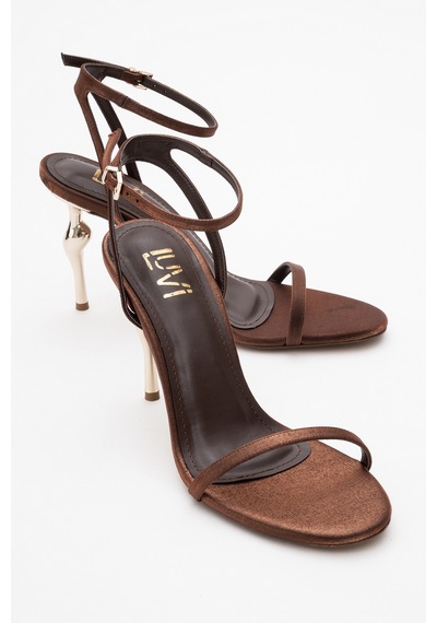 Luvishoes Jasmin Bakır-kahverengi Saten Tek Bantlı Kadın Topuklu Ayakkabı Bakır