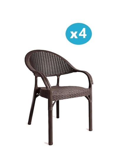 Omnipazar Irk-hk735 Bambu Rattan Desenli Plastik Bahçe Sandalye Koltuk 4'lü Set Kahverengi