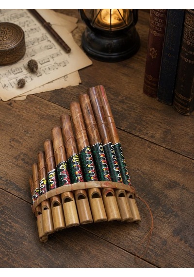 Pan Flüt El Yapımı Bambu Üflemeli Müzik Aleti 10'lu 24 X 13 Cm Otantik Dekoratif Enstrüman