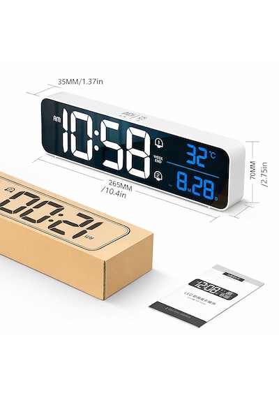Hd Led Aynalı Dijital Masa Saati Sıcaklık Tarih Alarm Usb Şarjlı Elektronik Saat Siyah Yüzey