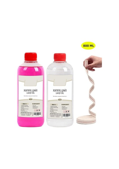 Kandil Yağı, 2'li Set, Şeffaf Pembe , 800 Ml + 50cm Fitil