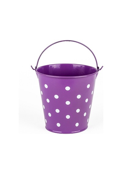 Decoratıve Pail Dekoratif Saplı Metal Kova Mor Kova Mor Puantiyeli Kova Kalemlik Saksı Makyaj Kovası Diğer