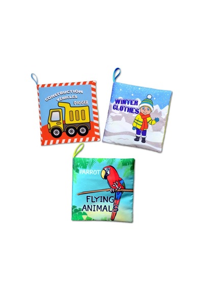 3 Kitap İngilizce İş Makinaları , Kışlık Giysiler Ve Uçan Hayvanlar Kumaş Sessiz Kitap E118 E124 E133 - Bez Kitap , Eğitici Oyuncak , Yumuşak Ve Hışır