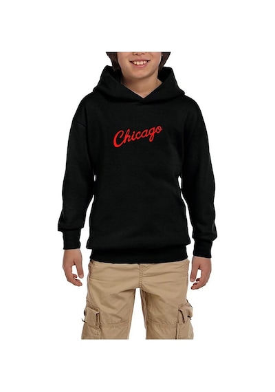 Zepplin Giyim Chicago Yazı Siyah Çocuk Kapşonlu Sweatshirt