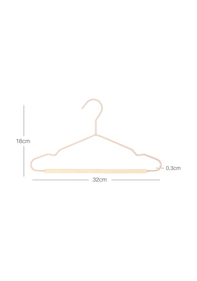 Ocean Home Textile 6'lı Ahşap Destekli Mat Pudra Pembe Renk Kauçuk Kaplamalı Metal Çocuk Giysi Askısı 18 x 32 x 0.3 cm