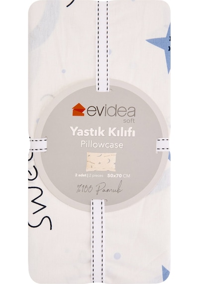 Soft Tanca 2'li Yastık Kılıfı - Beyaz / Mavi - 50x70 Cm Renkli