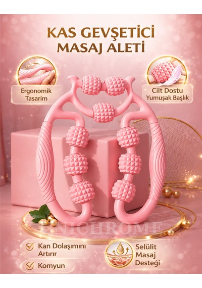 Kas Gevşetici Sıkılaştırıcı Masaj Aleti 9 Tekerlekli Lenf Drenaj Rulosu - Bacak Selülit Azaltıcı Açık Pembe
