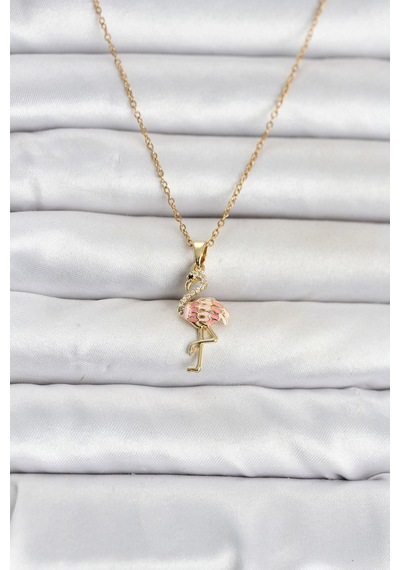 316l Çelik Zincir Gold Renk Flamingo Model Kadın Kolye Çok Renkli