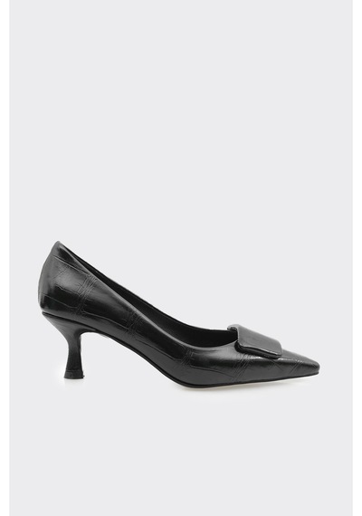 Derinet Kısa Topuklu Kadın Stiletto Siyah Siyah