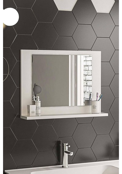 Tr Beyaz Raflı Banyo Aynası Dresuar Salon Aynası,beyaz 60x45 Genel