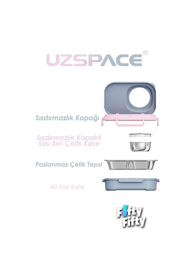 Uzspace 600 Ml Çorba Kaseli-çelik Kaşık Çatallı Paslanmaz Çelik Bento Lunch Box Yeni Nesil Sefer Tası-fflbox8021600 Pembe