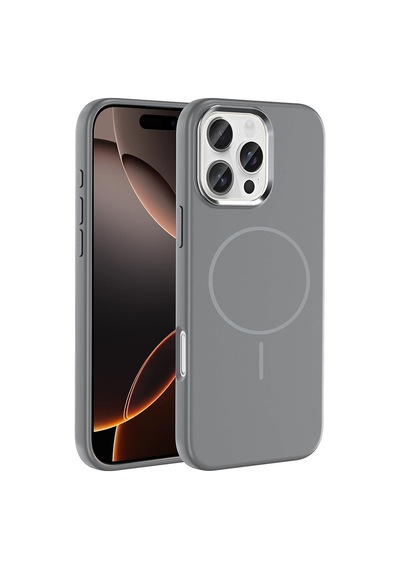 Zore Apple iPhone Uyumlu 16 Pro Max Kılıf M-safe Şarj Özellikli Metal Kamera Çerçeveli Nvth Edi Silikon Kapak - Titany Titanyum-Gri