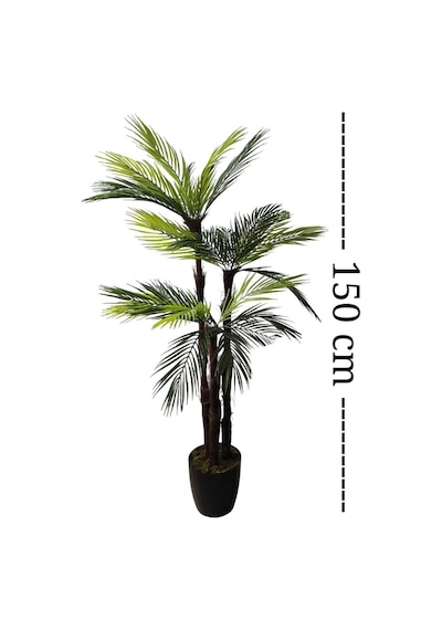 Lüks Palmiye Ağacı Salon İçin Yapay Ağaç 150 Cm 3 Gövde 27 Yaprak Siyah Parlak Saksıda
