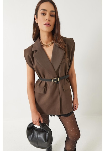 Kadın Cep Detaylı Kemerli Vatkalı Oversize Astarlı Blazer Yelek 11143 60281003 - Kahverengi Kadın Cep Detaylı Kemerli Vatkalı Oversize Astarlı Blazer Yelek 11143 60281003 - Kahverengi