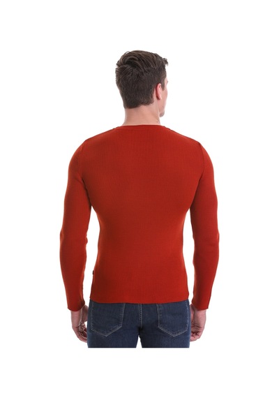 Hatemoğlu Kiremit Slim Fit Fitilli Bisiklet Yaka Yünlü Triko Kazak 3412202 Kiremit
