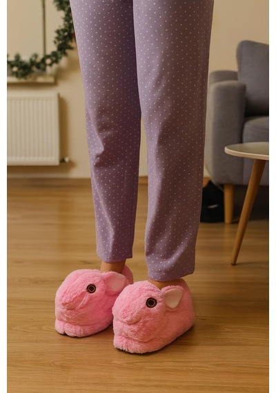 Modaonn Kadın Hayvanlı Kışlık Peluş Tavşan Panduf Ev Terliği Pembe