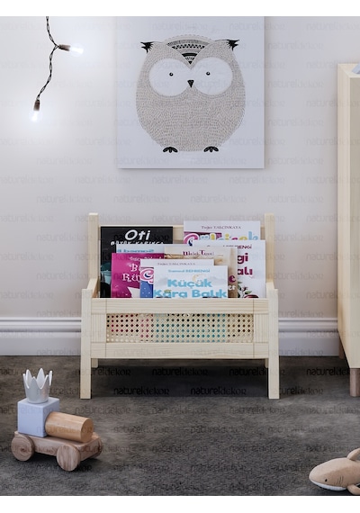 Baby Shark Hazeranlı Masif Ahşap Montessori Bank Kitaplık Ve Hazeran Dergilik Ahşap