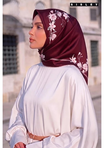 Sisley İpek Saten Eşarp-asm2036 Bordo