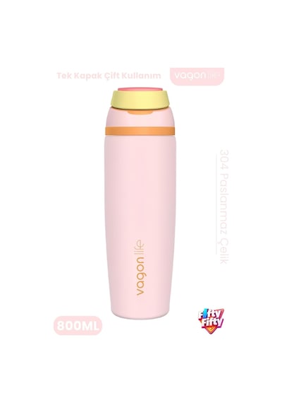 800 Ml Tek Kapak Çift Kullanım Pipetli Rahat İçim Kulplu Sus304 Paslanmaz Çelik Termos -1107-80