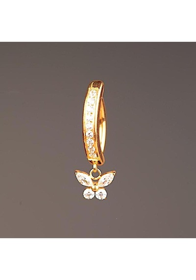 Kelebek Sallantılı Zirkon Titanyum Klips Göbek Piercing Ultraliğht 10 Mm Titanyum Göbek Piercingi Pembe Altın