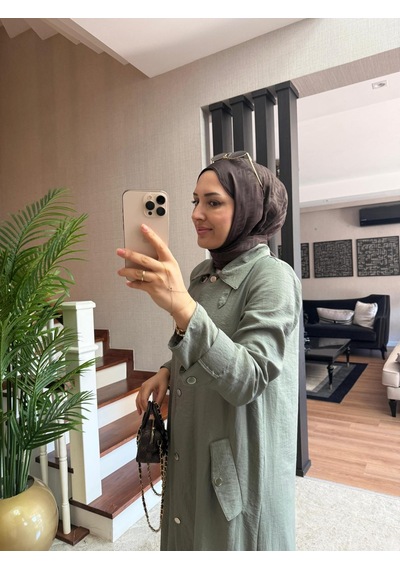 Esra Butik78 Haki Renk Büyük Beden Uyumlu Yazlık Paraşüt Kumaş Tesettür Elbise