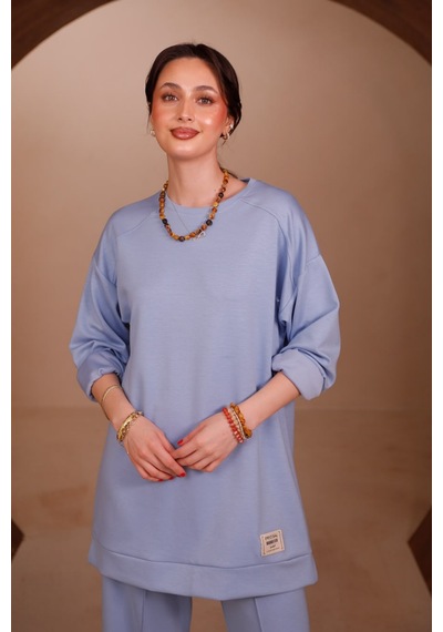 Balenbi Kadın Oysh Modal Kumaş Oversize 80 Cm Tunik Bol Paça Pantolon Tesettür Takım 1228 Mavi Balenbi Kadın Oysh Modal Kumaş Oversize 80 Cm Tunik Bol Paça Pantolon Tesettür Takım 1228 Mavi