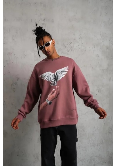 Vexor Erkek Güvercin Baskılı Sweatshirt - Gül Kurusu Gülkurusu Vexor Erkek Güvercin Baskılı Sweatshirt - Gül Kurusu Gülkurusu