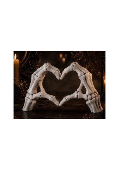 Beyaz İskelet El Kalp Heykeli Gotik Dekoratif Biblo 20x19x15 Cm