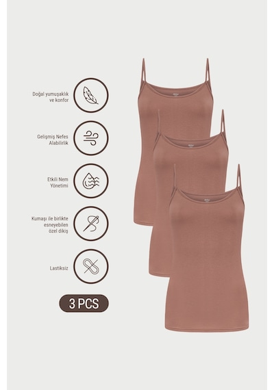 Auw Kadın İp Askılı Pamuklu Modal Basic Atlet 3'lü - Softfit Bronz