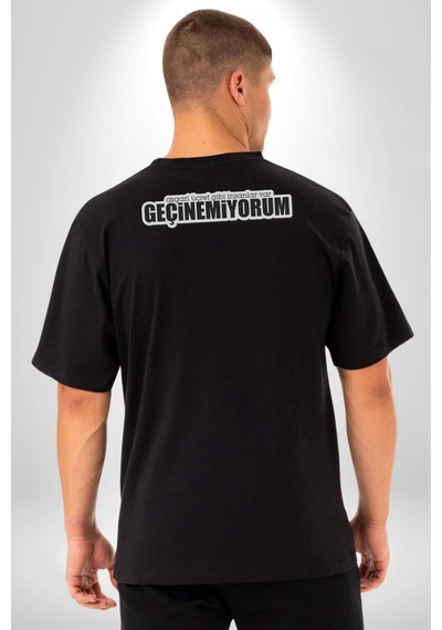 Asgari Üçret Gibi İnsanlar Var Geçinemiyorum Yazılı Pamuklu Unisex Oversize Sırt Dijital Baskılı Siyah T-shirt Siyah