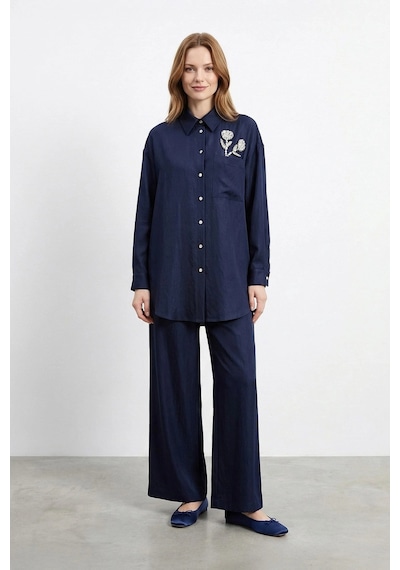 Olla Collection Taş İşleme Detaylı Denim Takım Lacivert