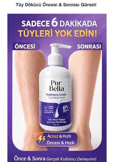 Pur Bella Tüy Dökücü Krem 6 Dakikada Etkili Aloe Vera & E Vitaminli Tüm Cilt Tipleri