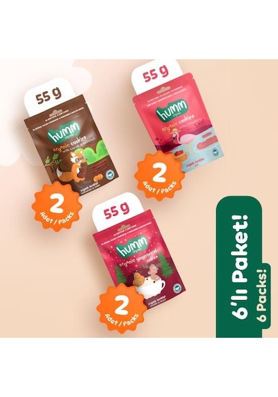 Organik Vegan Zencefilli Keçiboynuzlu Ve Çilekli Tatlı Kurabiyeler Atıştırmalık Paketi - 6 Adet 3 Çeşit 320 G
