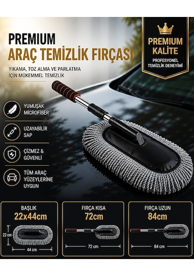 Mikrofiber Püsküllü Araç Yıkama Ve Toz Alma Fırçası Teleskopik Saplı