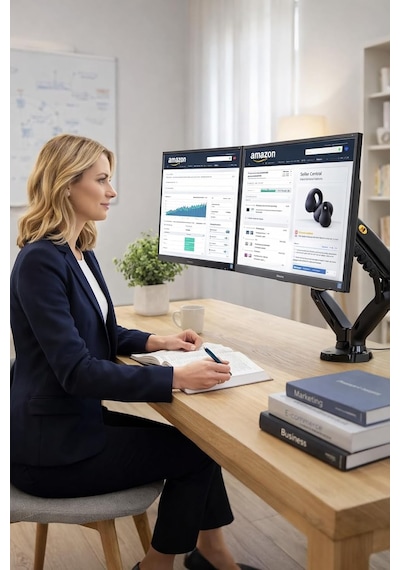 Nb F160 Çift Monitör Kolu, Gazlı Yaylı Monitör Standı, 10-27 İnç Vesa Uyumlu, 2-9 Kg Taşıma Kapasiteli, 360
