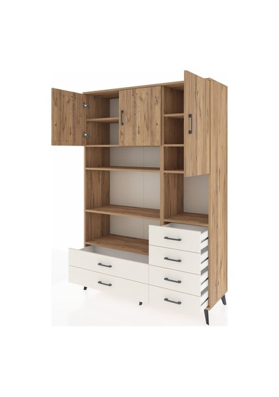 Hyperion Dolap 9 Raflı 6 Çekmeceli 3 Kapaklı 132x44x195 Çam-ç... Çam