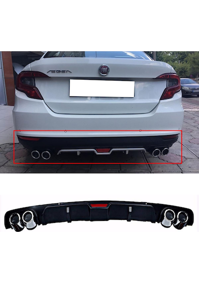 Fiat Egea Siyah Difüzör 4 Krom Egzoz Görünümlü Difizör Arka Ek Body Kit Uyumlu