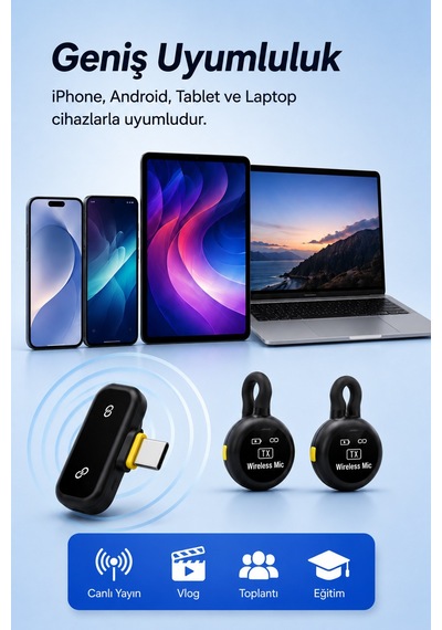 J77 Kablosuz Yaka Mikrofonu 2'li Şarj Kutulu Aı Gürültü Önleyici Type-c Alıcılı Vlog Röportaj Canlı Yayın Mikrofonu