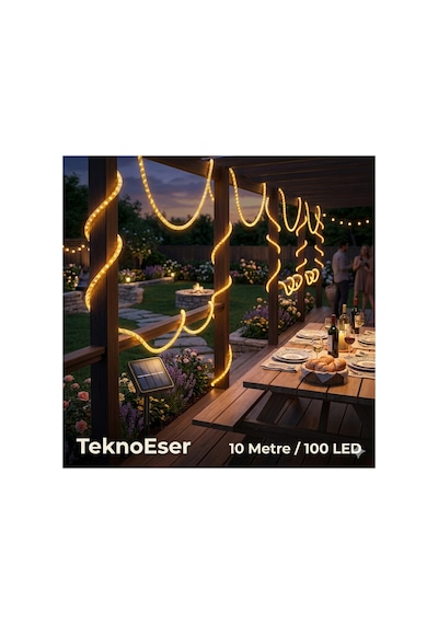 Solar Hortum Peri Led 10 Metre 100 Led Ip65 Güneş Enerjili Bahçe Dekorasyon Aydınlatma