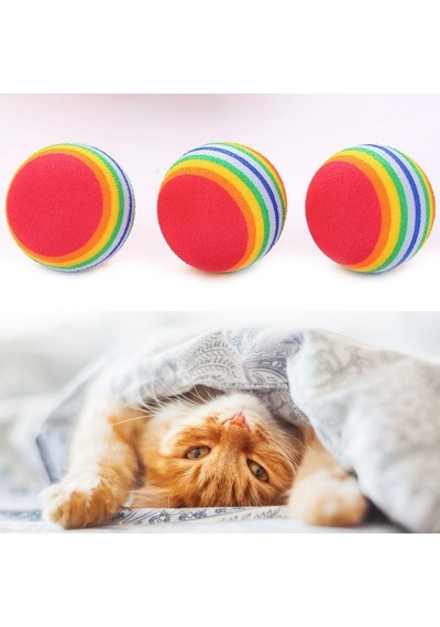 3lü Gökkuşağı Sünger Kedi Köpek Çiğneme Oyun Topu 4,2 Cm 5691