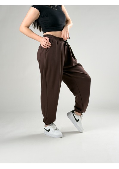 Pileli Kahve Kadın Jogger Pantolon Coc2848 Kahverengi