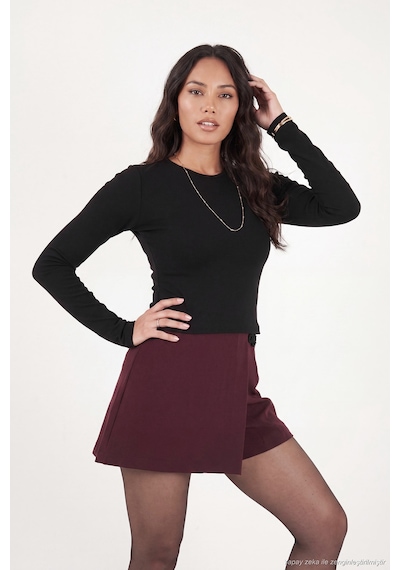 Lela Pamuklu Bisiklet Yaka Crop Bluz Kadın Bluz 5867060 Siyah
