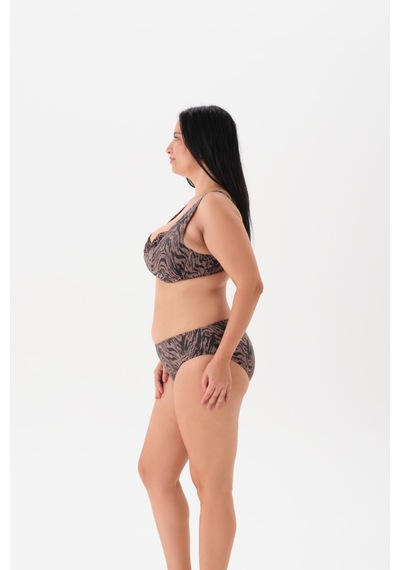 Büyük Beden Balenli Toparlayıcı Bikini Takım Kahverengi