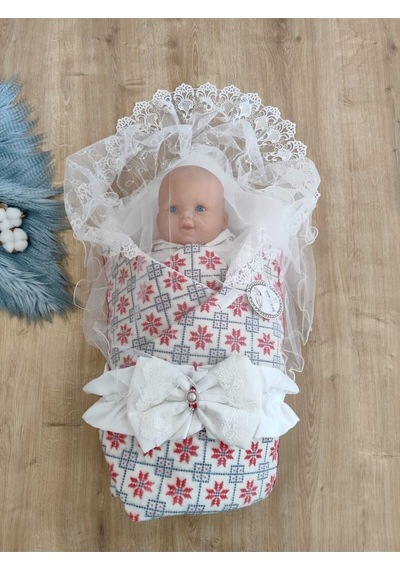 Bebek Battaniyesi Dış Kundak Dantelli Bebek Kundağı Unisex Hastane Çıkışı Hediyelik Yenidoğan Kırmızı
