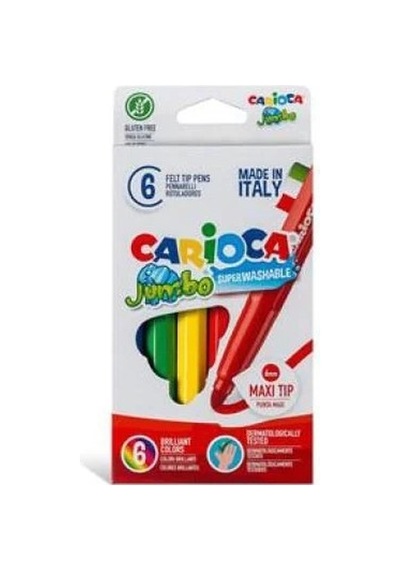 Carioca Jumbo Süper Yıkanabilir Keçeli Boya Kalemi 6'lı Set Çocuklar İçin Güvenli Renkler Karışık