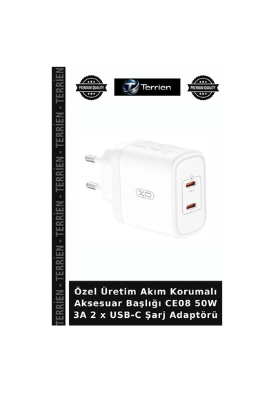 Özel Üretim Akım Korumalı Aksesuar Başlığı Ce08 50w 3a 2 X Usb-c Şarj Adaptörü