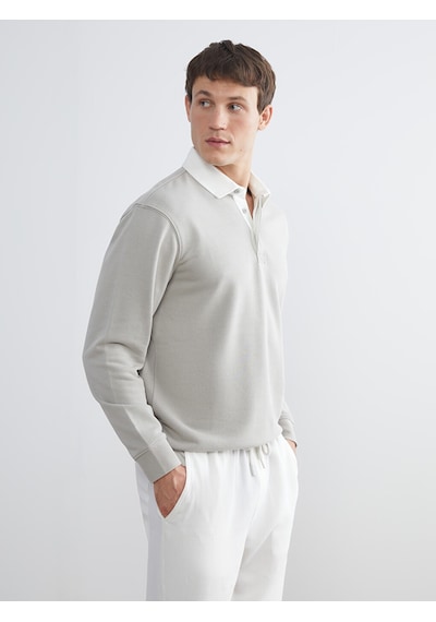 Lcw Vision Gri Kontrast Polo Yakalı Erkek Sweatshirt