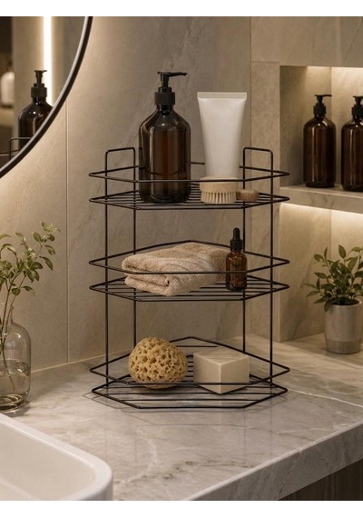 Konak Alışveriş Siyah Banyo Köşelik 3 Katlı