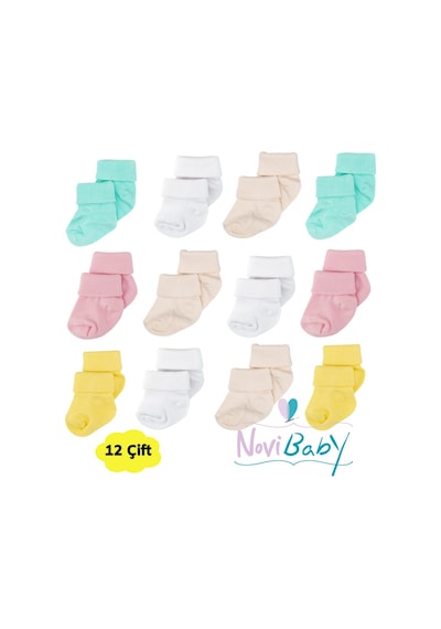 Novibaby 12'li Bambu Yenidoğan Bebek Çorap I Fresh I Kız Erkek Bebek Çorabı Çok Renkli