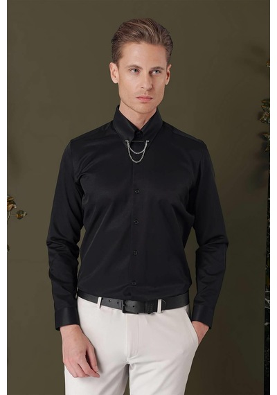 Efor Gk 710 Slim Fit Siyah Klasik Gömlek Siyah
